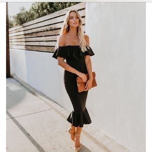 Vici Havana Ruffle Black Dress Off the Shoulder